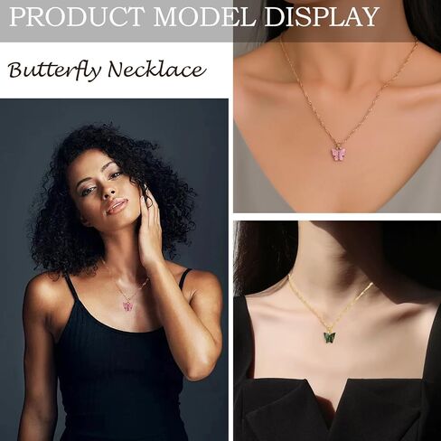 9Pcs Bohemian Butterfly Pendant Necklace Set,Dainty Adjustable Acrylic Colorful Insect Chain Necklace Minimalist Choker Necklace for Women Lover Jewelry Gift in Saudi Arabia
