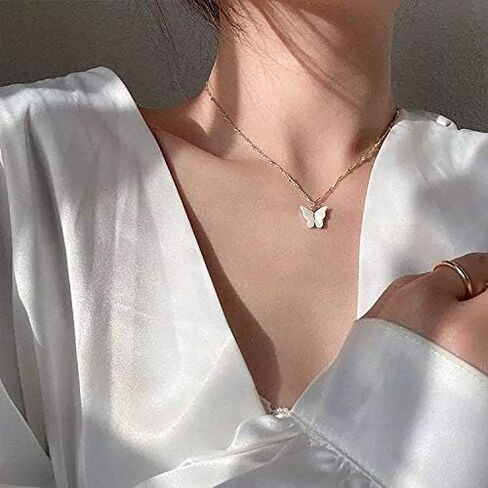 9Pcs Bohemian Butterfly Pendant Necklace Set,Dainty Adjustable Acrylic Colorful Insect Chain Necklace Minimalist Choker Necklace for Women Lover Jewelry Gift in Saudi Arabia