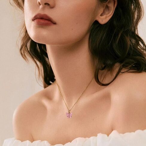 9Pcs Bohemian Butterfly Pendant Necklace Set,Dainty Adjustable Acrylic Colorful Insect Chain Necklace Minimalist Choker Necklace for Women Lover Jewelry Gift in Saudi Arabia