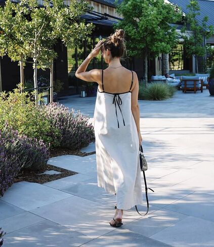 Shy Velvet Women's 2024 Summer Linen Maxi Dress Contrast Spaghetti Strap Dress Backless Sleeveless Casual Party Beach Dresses in Saudi Arabia