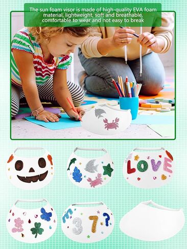 32 Pcs Adjustable Foam Visors Bulk Summer Sun Foam Visors Elastic DIY Sun Visor Hat for Adult Kids Class Crafts Outdoor in Kuwait