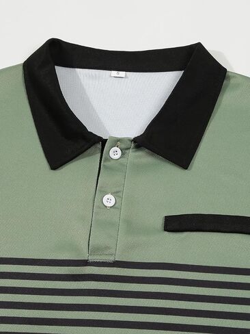 Mens Fashion Color Block Polo Shirts Casual Short Sleeve T Shirt Striped Moisture Wicking Golf Shirts Tops in Saudi Arabia