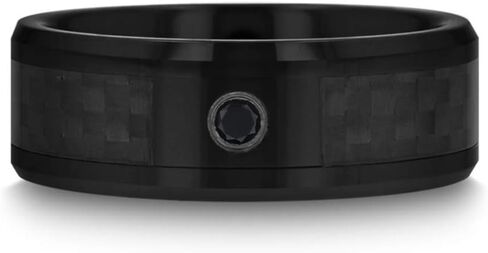 Mens Black Ceramic Black Diamond Wedding Ring - Black Carbon Fiber Inlay Comfort Fit - 8mm Wide - Style name: ABERDEEN in Saudi Arabia