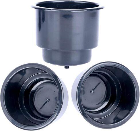 Amarine-made (Set of 3) Black Recessed Plastic Cup Drink Can Holder with Drain for Boat Car Marine Rv - Black in Saudi Arabia