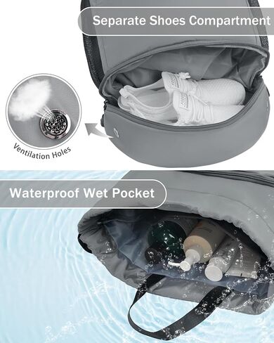 Drawstring Backpack Gym Backpack with Shoe Compartment for Men Women String Sports Bag with Wet Pocket Cinch Swim Beach Bag, Gray in Saudi Arabia
