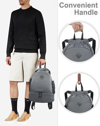 Drawstring Backpack Gym Backpack with Shoe Compartment for Men Women String Sports Bag with Wet Pocket Cinch Swim Beach Bag, Gray in Saudi Arabia