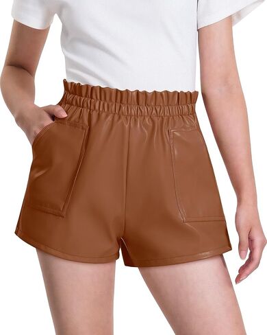 BOOPH Girls Faux Leather Shorts Toddler Casual High Waist Lined Shorts with Pockets 4-13 Years in Saudi Arabia