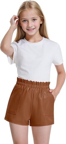 BOOPH Girls Faux Leather Shorts Toddler Casual High Waist Lined Shorts with Pockets 4-13 Years in Saudi Arabia