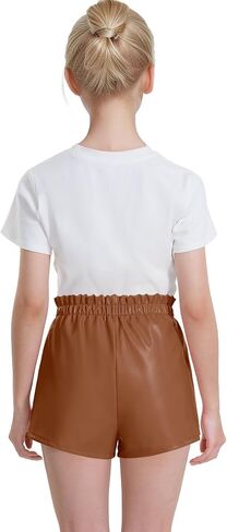 BOOPH Girls Faux Leather Shorts Toddler Casual High Waist Lined Shorts with Pockets 4-13 Years in Saudi Arabia