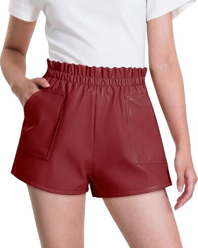 شورت BOOPH للفتيات من الجلد الصناعي للأطفال الصغار، شورت كاجوال عالي الخصر مبطن مع جيوب من 4 إلى 13 سنة in Kuwait