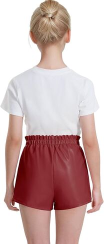 شورت BOOPH للفتيات من الجلد الصناعي للأطفال الصغار، شورت كاجوال عالي الخصر مبطن مع جيوب من 4 إلى 13 سنة in Kuwait