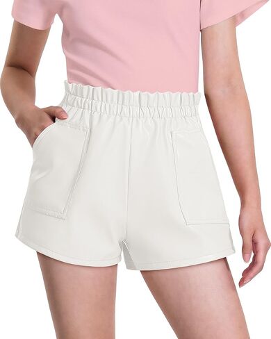 BOOPH Girls Faux Leather Shorts Toddler Casual High Waist Lined Shorts with Pockets 4-13 Years in Saudi Arabia