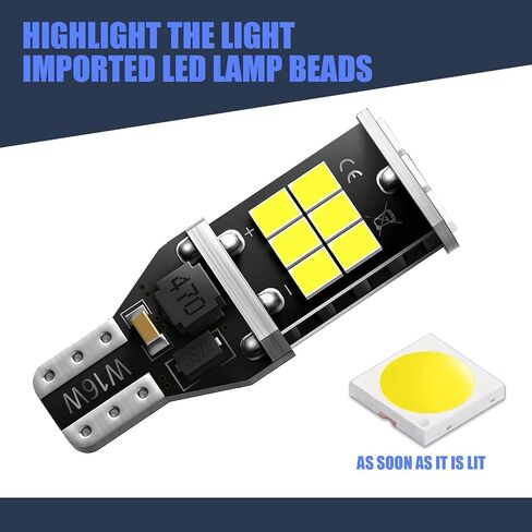 2 قطعة سيارة T15 عكس الضوء، 2835-15SMD شرائح عالية السطوع فلاش فك ضوء الفرامل، استبدال لمبة تبديد الحرارة القوية، ملحقات الإضاءة العالمية للسيارات (أبيض) in Kuwait
