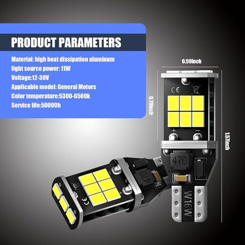 2 قطعة سيارة T15 عكس الضوء، 2835-15SMD شرائح عالية السطوع فلاش فك ضوء الفرامل، استبدال لمبة تبديد الحرارة القوية، ملحقات الإضاءة العالمية للسيارات (أبيض) in Kuwait