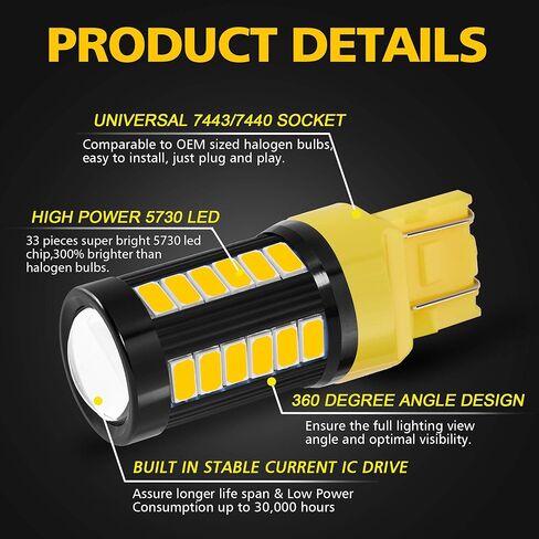 7443 7440 T20 W21W 1400 لومن فائق السطوع منخفض الطاقة مصابيح LED بديلة للأضواء العكسية الاحتياطية وأضواء إيقاف الفرامل الخلفية، 6000K زينون أبيض (عبوة من 2) in Saudi Arabia