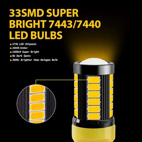 7443 7440 T20 W21W 1400 لومن فائق السطوع منخفض الطاقة مصابيح LED بديلة للأضواء العكسية الاحتياطية وأضواء إيقاف الفرامل الخلفية، 6000K زينون أبيض (عبوة من 2) in Saudi Arabia
