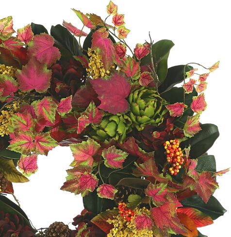Creative Displays 27" Fall Wreath with Red Ivy, Burgundy Hydrangeas, Berries and Magnolia Leaves, Made in USA for Home or Office in Saudi Arabia