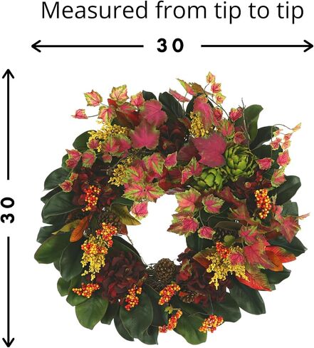 Creative Displays 27" Fall Wreath with Red Ivy, Burgundy Hydrangeas, Berries and Magnolia Leaves, Made in USA for Home or Office in Saudi Arabia