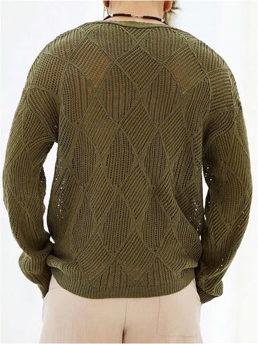 GORGLITTER Men's Hollow Out V Neck Sweater Long Sleeve Drop Shoulder Knit Pullover Tops in Saudi Arabia