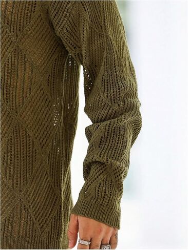 GORGLITTER Men's Hollow Out V Neck Sweater Long Sleeve Drop Shoulder Knit Pullover Tops in Saudi Arabia