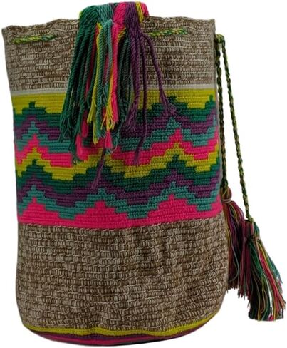 حقيبة Wayuu Mochila الكولومبية الأصلية: حقيبة شاطئ مصنوعة يدويًا من قش Boho، مصنوعة يدويًا على يد حرفيي Wayúu - حقائب Boho الكولومبية الأصلية (M186) in Saudi Arabia