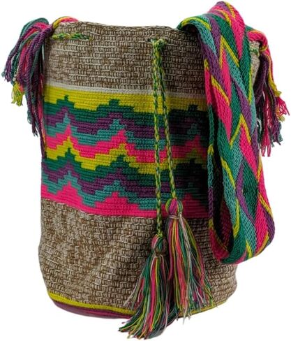 حقيبة Wayuu Mochila الكولومبية الأصلية: حقيبة شاطئ مصنوعة يدويًا من قش Boho، مصنوعة يدويًا على يد حرفيي Wayúu - حقائب Boho الكولومبية الأصلية (M186) in Saudi Arabia
