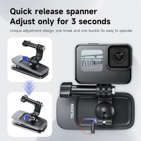 TELESIN 360 Ball Head Backpack Mount Swivel Clip for GoPro Insta360 Accessories, Bag Belt Shoulder Strap Body Holder Attach Accessory for Go Pro Max Hero 12 11 10 9 8 7 Insta 360 X3 Go3 DJI Action 3 4 in Kuwait