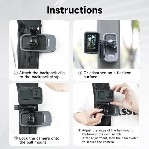 TELESIN 360 Ball Head Backpack Mount Swivel Clip for GoPro Insta360 Accessories, Bag Belt Shoulder Strap Body Holder Attach Accessory for Go Pro Max Hero 12 11 10 9 8 7 Insta 360 X3 Go3 DJI Action 3 4 in Kuwait