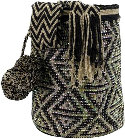 Original Colombian Wayuu Mochila Bag: Handmade Boho Straw Beach Bag, Handcrafted by Wayúu Artisans - Authentic Colombian Boho Bags (M173) in Saudi Arabia