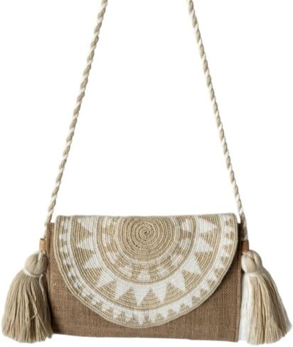 Original Colombian Wayuu Mochila Bag: Handmade Boho Straw Beach Bag, Handcrafted by Wayúu Artisans - Authentic Colombian Boho Bags (M124) in Saudi Arabia