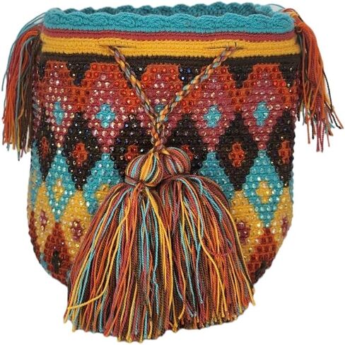 Original Colombian Wayuu Mochila Bag: Handmade Boho Straw Beach Bag, Handcrafted by Wayúu Artisans - Authentic Colombian Boho Bags (M101) in Saudi Arabia