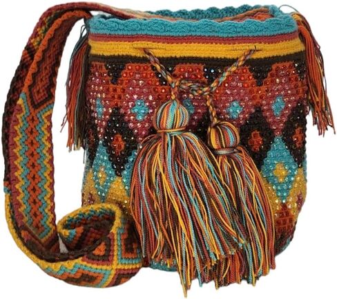 Original Colombian Wayuu Mochila Bag: Handmade Boho Straw Beach Bag, Handcrafted by Wayúu Artisans - Authentic Colombian Boho Bags (M101) in Saudi Arabia
