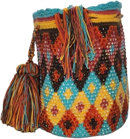 Original Colombian Wayuu Mochila Bag: Handmade Boho Straw Beach Bag, Handcrafted by Wayúu Artisans - Authentic Colombian Boho Bags (M101) in Saudi Arabia