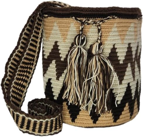 حقيبة Wayuu Mochila الكولومبية الأصلية: حقيبة شاطئ مصنوعة يدويًا من قش Boho، مصنوعة يدويًا على يد حرفيي Wayúu - حقائب Boho الكولومبية الأصلية (M99) in Saudi Arabia