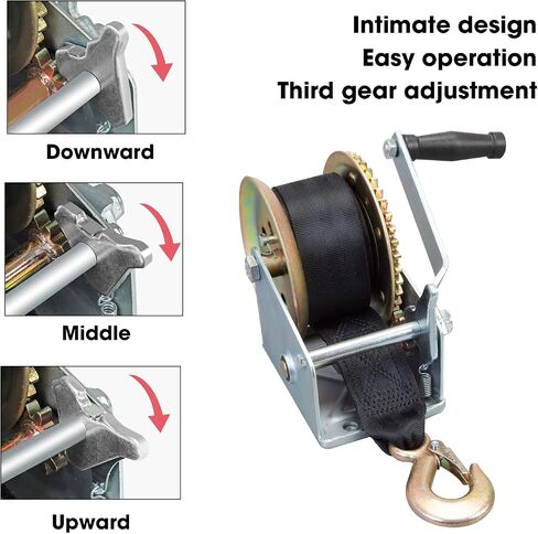 Torin ATRT1161SB 1600lbs Capacity Heavy Duty Manual Hand Crank Winch with 32.8ft Nylon Strap for Boats, Trailers, Trucks, ATVs, Silver in Saudi Arabia