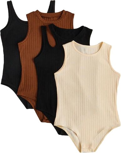 Milumia Girl's 4 Pack Ribbed Knit Leotard Bodysuit Cut Out Sleeveless Tank Tops Set in Saudi Arabia