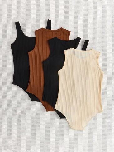 Milumia Girl's 4 Pack Ribbed Knit Leotard Bodysuit Cut Out Sleeveless Tank Tops Set in Saudi Arabia