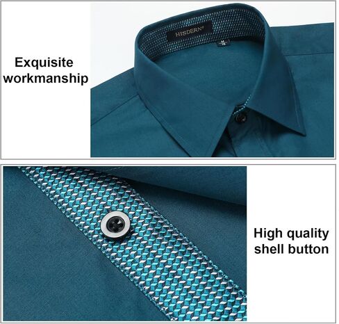 HISDERN Mens Business Dress Shirts Long Sleeve Casual Button Down Shirt Formal Inner Collar Contrast Shirt for Men Wedding in Saudi Arabia
