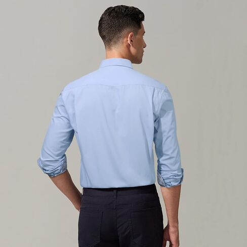 HISDERN Mens Business Dress Shirts Long Sleeve Casual Button Down Shirt Formal Inner Collar Contrast Shirt for Men Wedding in Saudi Arabia