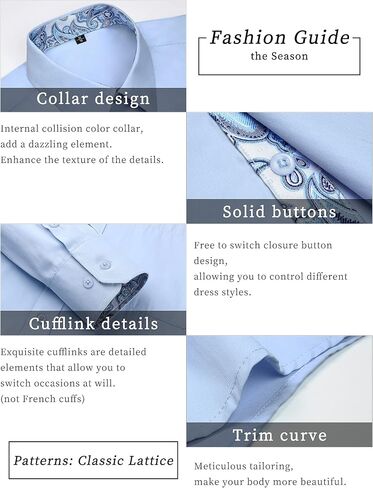 HISDERN Mens Business Dress Shirts Long Sleeve Casual Button Down Shirt Formal Inner Collar Contrast Shirt for Men Wedding in Saudi Arabia