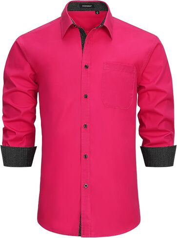 HISDERN Mens Business Dress Shirts Long Sleeve Casual Button Down Shirt Formal Inner Collar Contrast Shirt for Men Wedding in Saudi Arabia