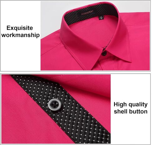HISDERN Mens Business Dress Shirts Long Sleeve Casual Button Down Shirt Formal Inner Collar Contrast Shirt for Men Wedding in Saudi Arabia