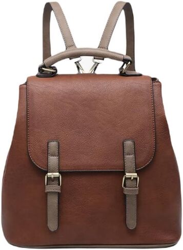 JEN & CO. Brooks Brown Backpack - Vegan Leather Convertible Shoulder Bag Purses for Women, Womens Knapsack Purse in Kuwait