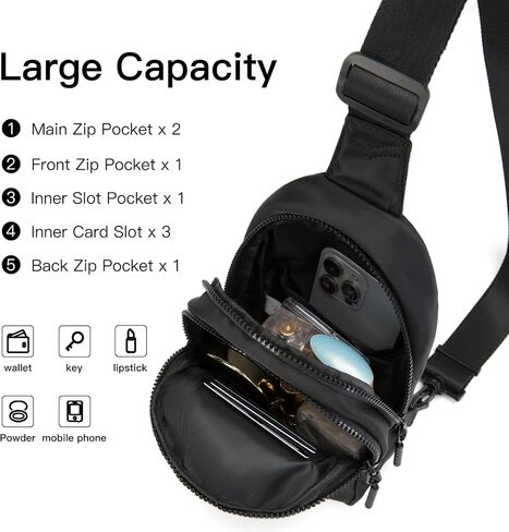 Small Sling Bag Crossbody Bag for Women with 4 Pockets Cross Body Fanny Pack Womens Chest Bag for Outdoors Traveling in Saudi Arabia