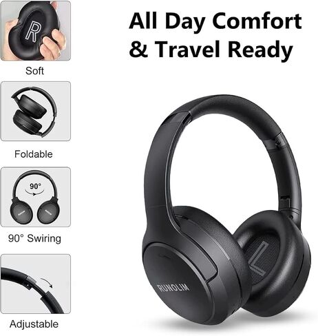 RUNOLIM Hybrid Active Noise Cancelling Headphones, 65H Playtime, Built-in Microphone, Bluetooth Wireless Over Ear Foldable Headphones with HiFi Audio, Home Travel Office in Saudi Arabia