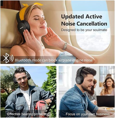 RUNOLIM Hybrid Active Noise Cancelling Headphones, 65H Playtime, Built-in Microphone, Bluetooth Wireless Over Ear Foldable Headphones with HiFi Audio, Home Travel Office in Saudi Arabia