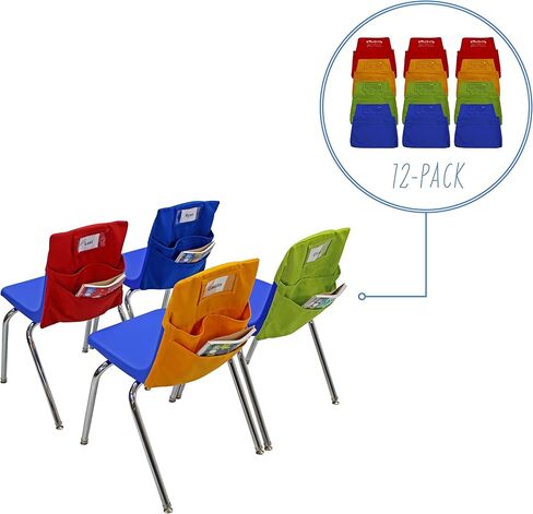Factory Direct Partners 13872-302 رفيق مقعد الطالب، منظم نسيج أوليفين بجيبين لظهر الكرسي مع حامل بطاقة اسم الطفل؛ تخزين للوازم المدرسية في الفصل الدراسي، كبير (12 قطعة) - متنوع in Kuwait