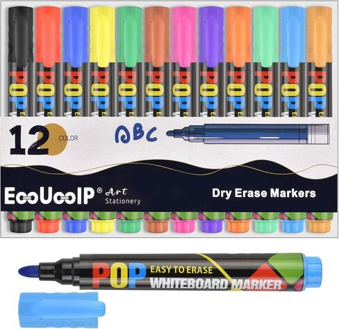 EooUooIP Whiteboard Marker-12 Pack Whiteboard Pen Set Assorted Color Dry Wipe Pens For Whiteboard Erasable Marker Multicolors Liquid Chalk Pen for School Teacher Supply Class Student or Office Meeting in Saudi Arabia