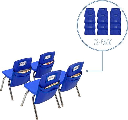 Factory Direct Partners 13872-302 رفيق مقعد الطالب، منظم نسيج أوليفين بجيبين لظهر الكرسي مع حامل بطاقة اسم الطفل؛ تخزين للوازم المدرسية في الفصل الدراسي، كبير (12 قطعة) - متنوع in Kuwait