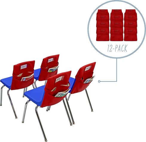 Factory Direct Partners 13872-302 Student Seat Companion, 2 Pocket Olefin Fabric Organizer for Chairback with Kid"s Name Tag Holder; Storage for Classroom School Supplies, Large (12-Piece) - Assorted in Kuwait